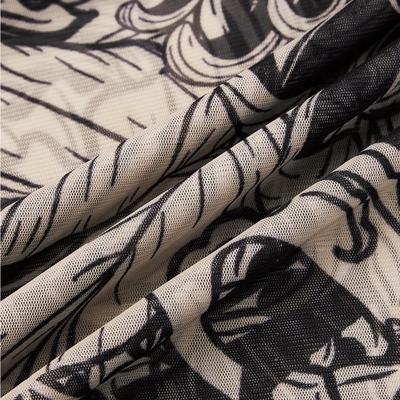 Mesh Body L/S mock neck Maxi Dress W/ Red Flower 🌺 Print - Picture 6 of 6